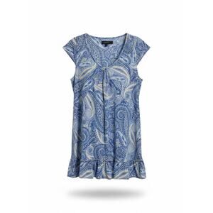 Lauren Ralph Lauren Blue Paisley Ruffle Hem Cap Sleeve Dress Medium